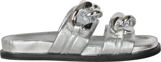 Strategia Zilveren Leren Sandaal met Kettingdetail - Dames - Sandalen - Grijs - 36 EU - Leer - Schoenen