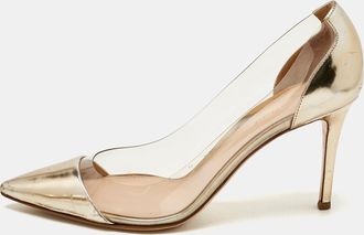 Gianvito Rossi Gold/transparent Leather And Pvc Plexi Pointed Toe Pumps