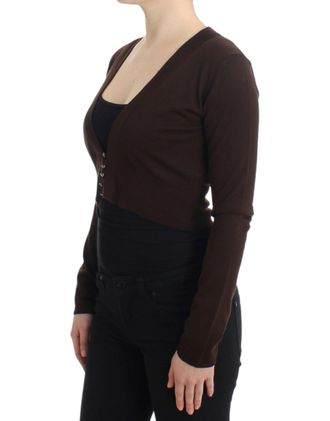Roberto Cavalli Womens Brown Cropped Wool Cardigan Virgin Clothing
