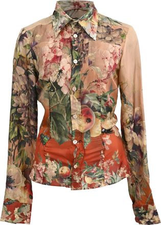 Jean Paul Gaultier Floral Print Button Down Shirt in Multicolor Silk