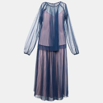 Max & Co. Blue Plisse Tulle Sheer Top And Skirt Set