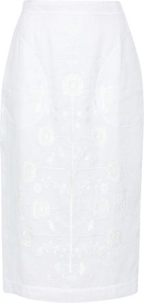Vita Kin Cut-Embroidered Linen Skirt - Womens - Linen/Flax