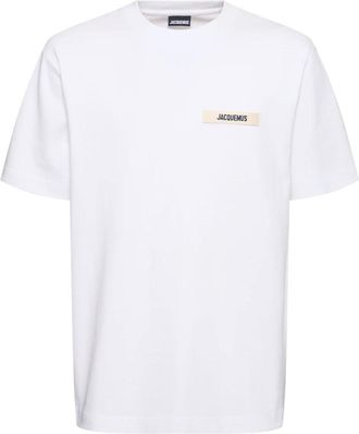 Jacquemus Tops, Heren, Wit, L, Katoen, Moderne Wit T-shirt met Logopatch