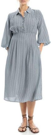 Max Studio Balloon Sleeve Midi Shirtdress in Navy/cream at Nordstrom Rack, Size X-Small