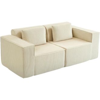 HOMCOM Divano Modulare 3 Posti Seduta Profonda e 2 Cuscini in Velluto Beige