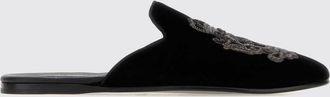 Dolce & Gabbana Black Velvet Mules with Contrasting Embroidered Logo