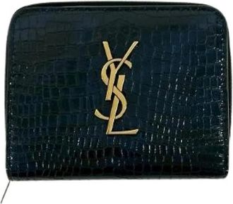 Saint Laurent Pre-owned Wallets, female, Black, Size: ONE SIZE Pre-owned Croc Embossed Leather Wallet