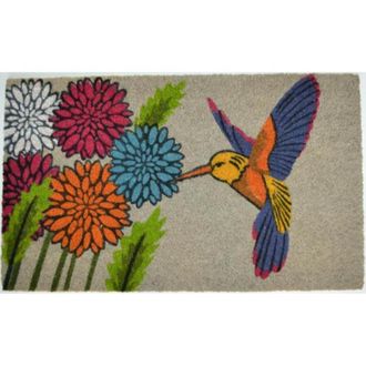 Imports Decor Hummingbird Floral Coir Door Mat, Colorful Bird Coconut Fiber Doormat with Non-Slip PVC Backing, Indoor Outdoor Entrance Rug