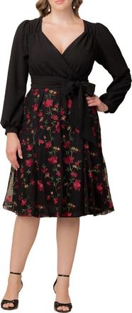 Kiyonna Chelsea Embroidered Long Sleeve Cocktail Dress in Floral Flare at Nordstrom, Size 0X
