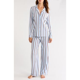 Nordstrom Moonlight Eco Knit Pajamas in Blue- Brown Shadow Stripe at Nordstrom, Size X-Large