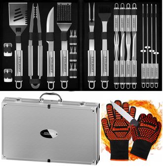 OEM Juego De Accesorios Para Parrilla Stilhoff Strong Grill, Cuberter&iacute;a De 28 Piezas + Estuche + Guante