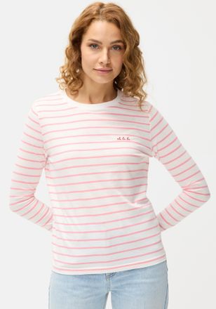 Lascana Langarmshirt LASCANA, Damen, Gr. 32/34, rosa (wei&szlig;, ros&eacute;), Web, Obermaterial: 50% Baumwolle, 50% Polyester, gestreift, figurumspielend h&uuml;ftlang, Rundh