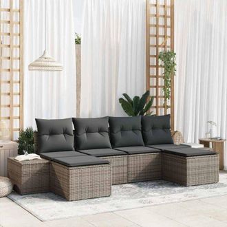 vidaXL Vidaxl - Conjunto De Sof&aacute; De Jard&iacute;n Con Coj&iacute;n 6 Pcs Gris Polirat&aacute;n