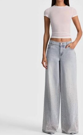 Alice & Olivia Amazing Mid Rise Embellished Jeans In Rockstar Blue