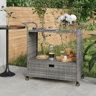 vidaXL Carrito De Bar Con Caj&oacute;n Rat&aacute;n Sint&eacute;tico Gris 100x45x97 Cm Vidaxl
