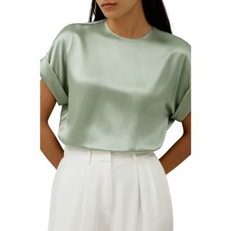 LilySilk Womens Contemporary Oversized Silk Top in Pale Turquoise at Nordstrom, Size X-Small