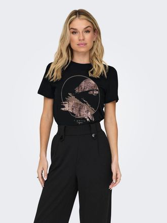 Only Kurzarmshirt ONLY ONLKITA LIFE REG S/S MIX TOP CS JRS EX., Damen, Gr. XL (42), schwarz (schwarz print:lamour), Single Jersey, Obermaterial: 100% Baumw