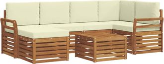 vidaXL Conjunto De Sof&aacute;s De Exterior 7 Uds. Natural Y Crema Poli&eacute;ster Vidaxl