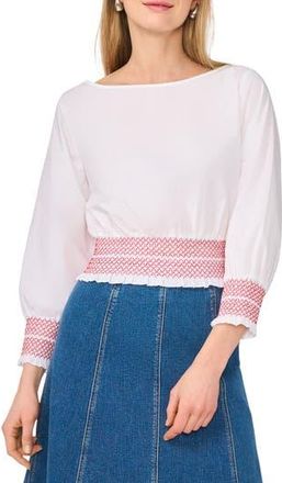 1.State Boat Neck Long Sleeve Smocked Top in Ultra White at Nordstrom Rack, Size X-Large