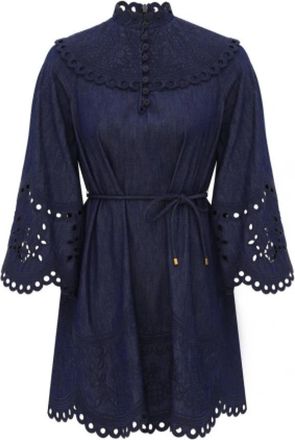 Zimmermann Coco Geborduurd Denim Jurk - Dames - Korte kleedjes - Blauw - S - Denim - Kleedjes