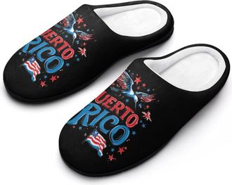 Generic Puertorico Flag Slippers Men Winter Warm Cotton Anti-Slip Indoor Slip-Ons House Shoes