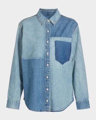 Veronica Beard Dalma Denim Color Block Shirt