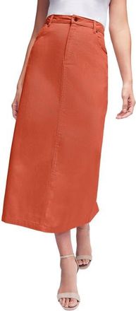 Jessica London Classic Cotton Denim Midi Skirt in Burnt Red at Nordstrom, Size 30