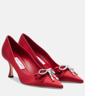 Jimmy Choo London Auria 70 embellished satin pumps