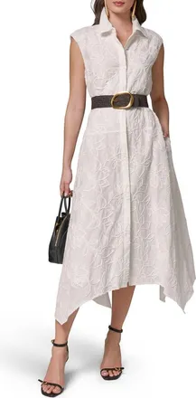 DKNY Embroidered Belted Sleeveless Dress in Cream at Nordstrom, Size 12
