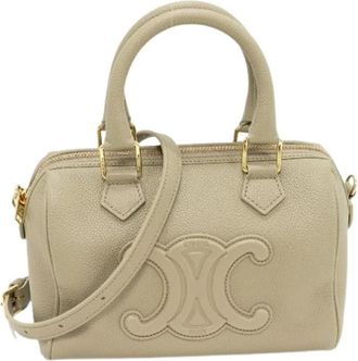 Celine Pre-owned Cuir Triomphe Grained Calfskin 2way Boston Bag - Dames - Vintage Mini Tas - Beige - ONE Size - Leer - Vintage