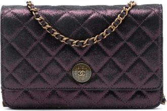 Chanel Pre-owned Cross Body Bags, female, Purple, Size: ONE SIZE Pre-owned Leather Cross Body Bag