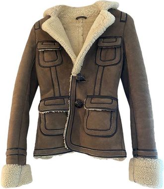 Dsquared2 Brown Leather & Shearling Jacket Size 40