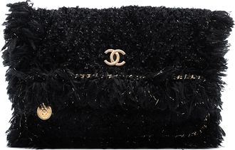 Chanel Black Paris Cosmopolite Tweed Fringe Clutch