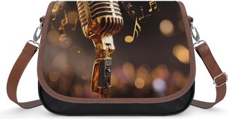 Generic Gold Microphone Musical Note Womens Crossbody Bag Fashion Shoulder Handbags Message Tote Bag with Adjustable Strap