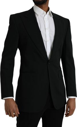 Dolce & Gabbana Mens Black Wool Peak Single Breasted Coat Blazer Virgin Clothing