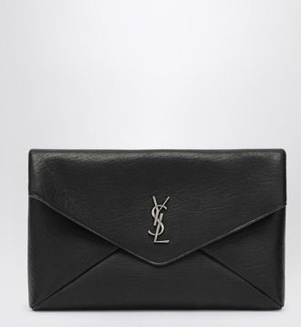 Saint Laurent Cassandre large black Envelope clutch bag with logo