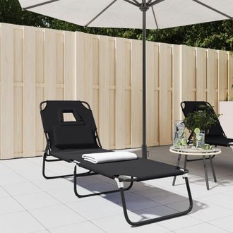 vidaXL Tumbona Plegable Acero Recubrimiento En Polvo Tela Oxford Negro Vidaxl