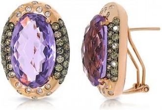 Allurez 1.78ct White & Champagne Diamond & 18.57ct Amethyst 14k Rose Gold Earrings