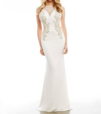 Mac Duggal Form-Fitting Evening Gown In Ivory/nude