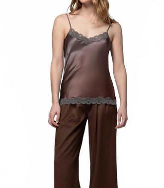 Max & Moi Silk Cami With Lace Trim In Gradient Chocolate