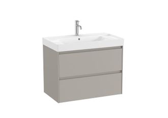 Roca Mueble Lavabo Centrado Blanco 800x460 Ona Standard 2 Cajones Led Gris Arena