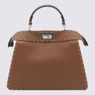 Fendi Brown Leather Peekaboo Iseeu Small Top Handle Bag