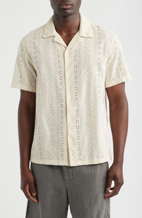 Madewell Short Sleeve Button-Up Shirt in Embroidered Cotton in Dusty Pearl at Nordstrom, Size Xx-Large