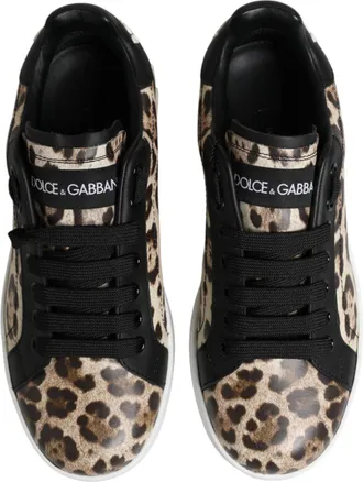 Dolce & Gabbana Womens Brown Leather Leopard Low Top Sneakers Shoes 100lf