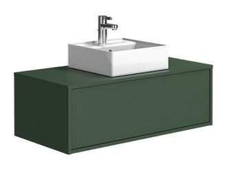 Vente-Unique Mueble de ba&ntilde;o suspendido verde mate con simple lavabo - TEANA