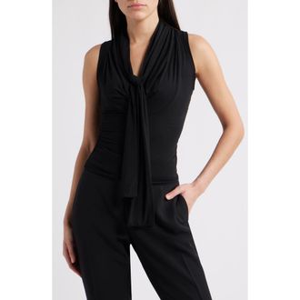 Nikki Lund Rani Ruched Tie Neck Sleeveless Top in Black at Nordstrom, Size Medium