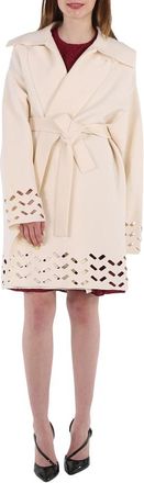 Alaia Ladies Ivory Openwork Pea Coat, Brand Size 42 (US Size 10)