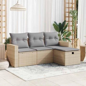 vidaXL Juego De Sof&aacute;s Jard&iacute;n Con Cojines 4 Pzas Rat&aacute;n Sint&eacute;tico Beige Vidaxl