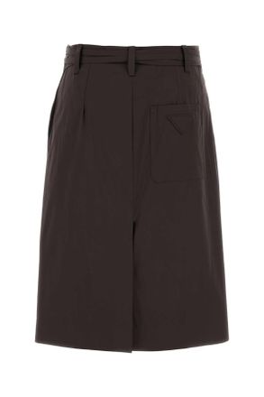 Prada Womens Brown Stretch Poplin Skirt Ebano Coeapa Gonne