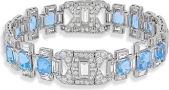Pragnell platinum French Art Deco aquamarine and diamond bracelet - women - Platinum/Aquamarine/Diamond - 12.5 - Silver